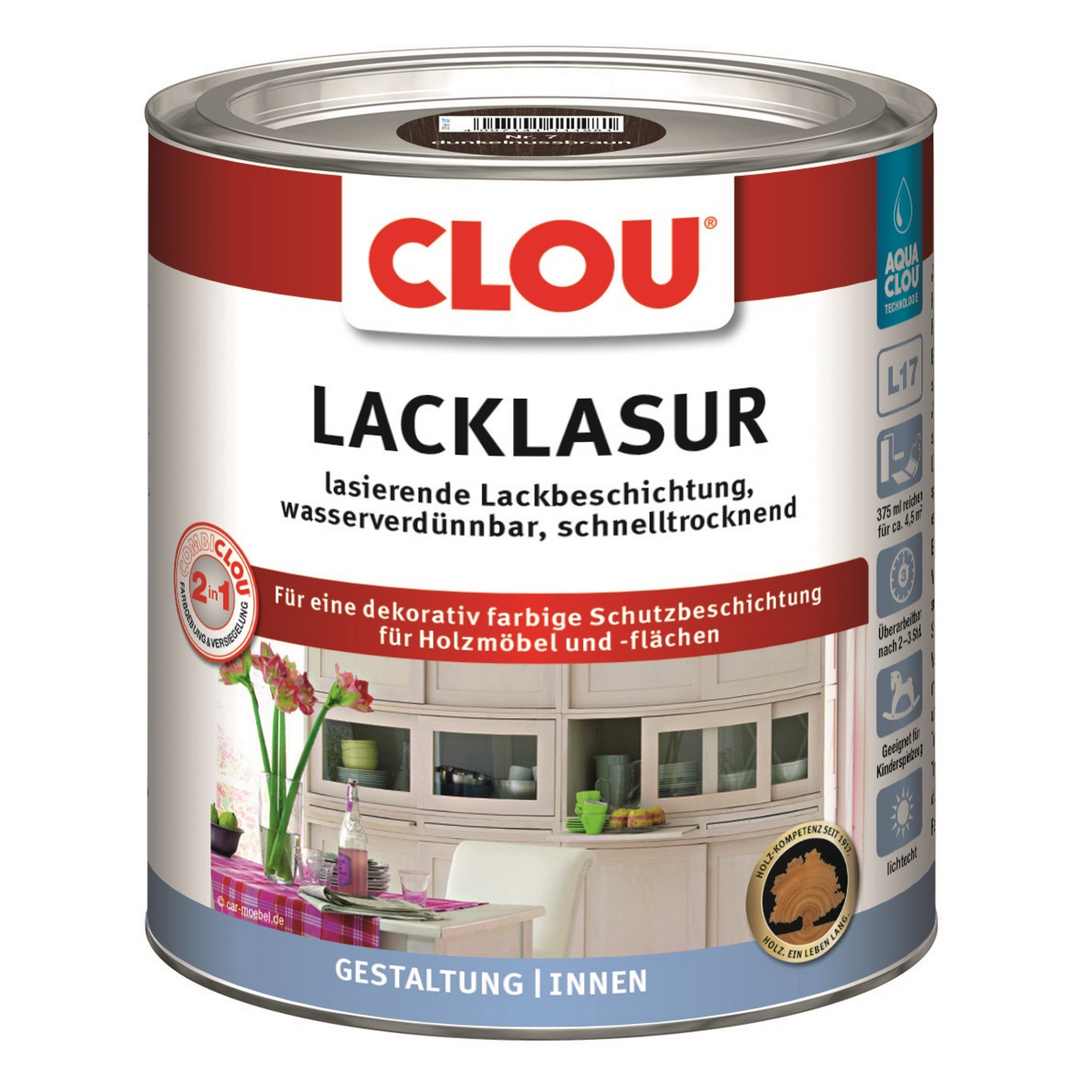 Lacklasur nussbaumfarben dunkel seidenmatt 375 ml + product picture