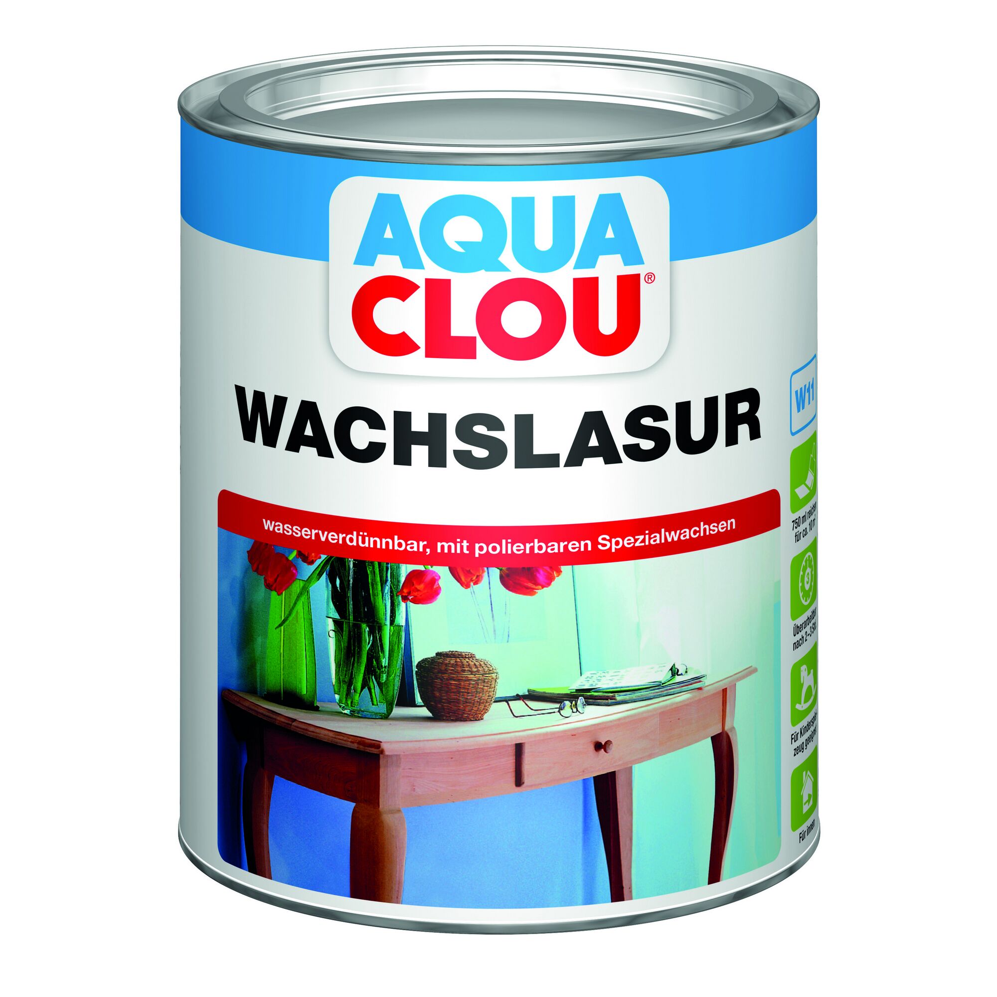 AQUA CLOU Wachlasur, wasserverdünnbar, mit polierbaren Spezialwachsen
