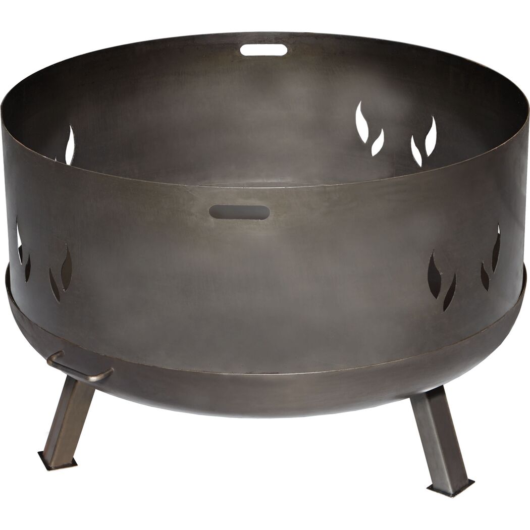 Metallene Feuerschale mit Füßen und Flammen-Ausschnitten