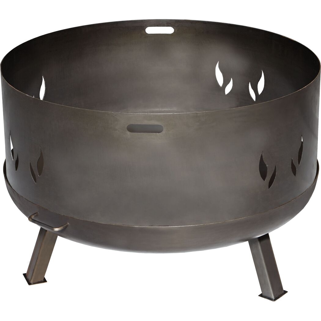 Metallene Feuerschale mit Füßen und Flammen-Ausschnitten