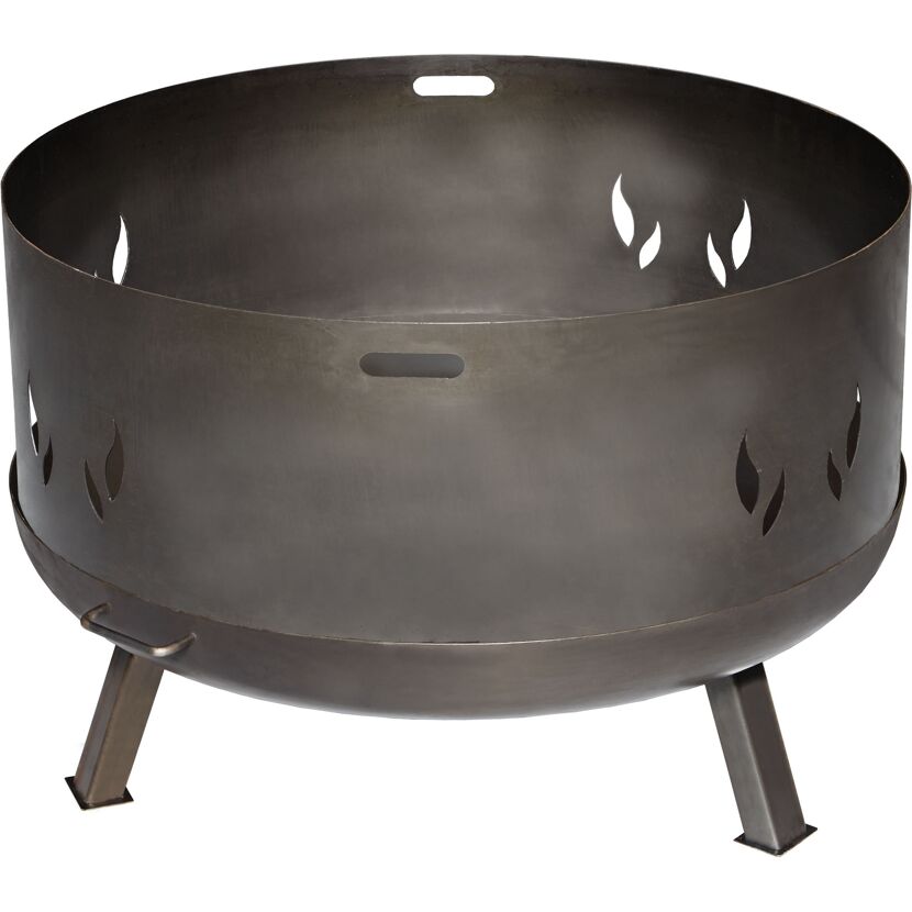 Metallene Feuerschale mit Füßen und Flammen-Ausschnitten
