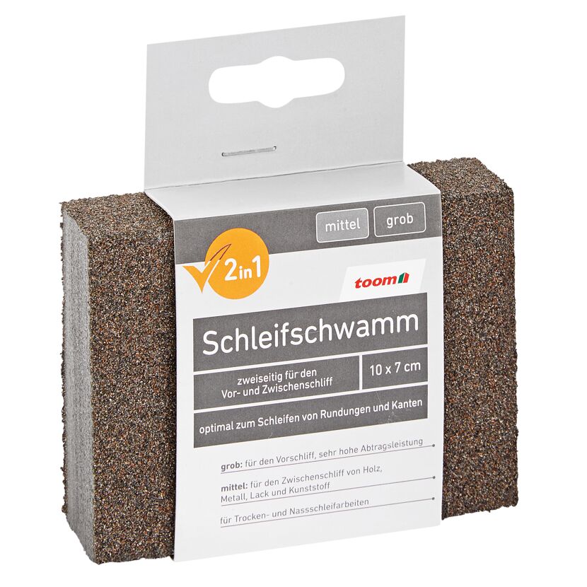 Schleifschwamm, mittel/grob, 10 x 7 cm, toom