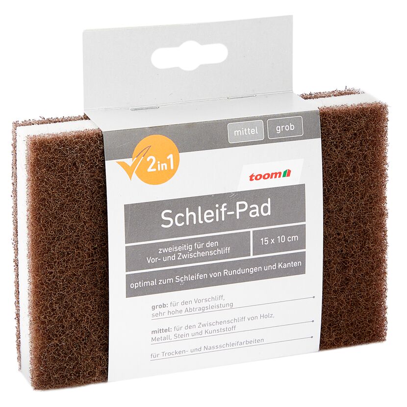 Schleifpad, mittel und grob, 15 x 10 cm, toom