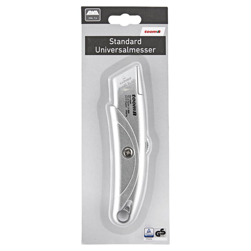 Silbernes Universalmesser von toom in Verpackung