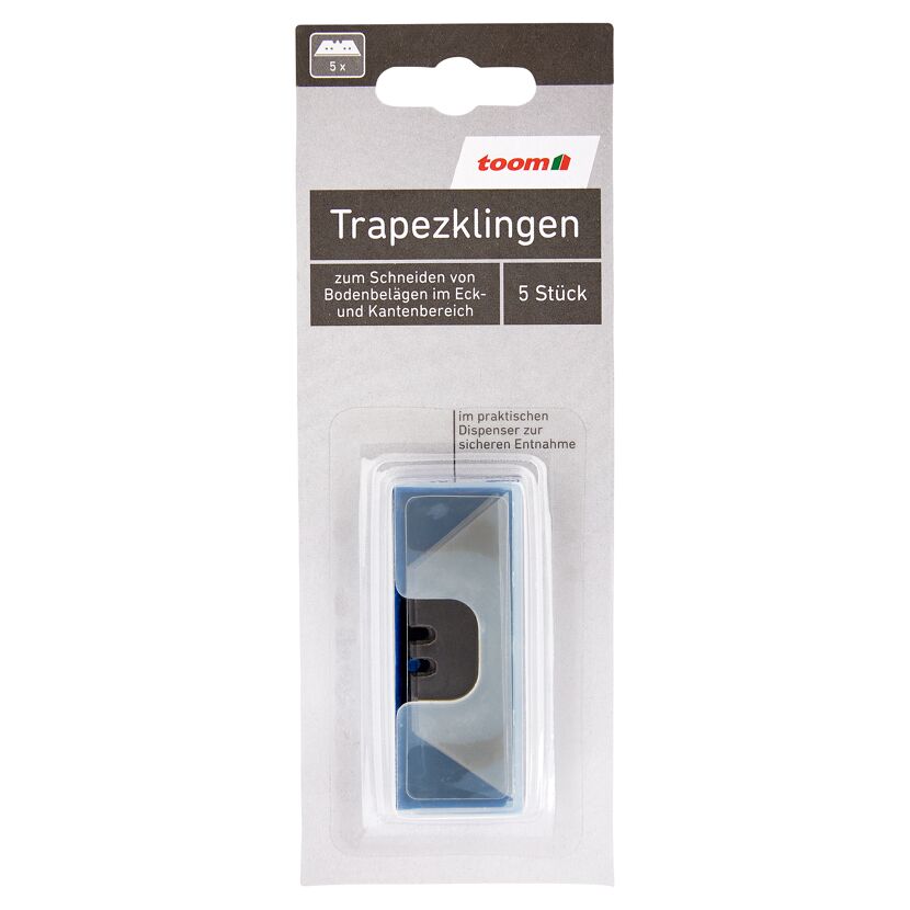 Fünf Trapezklingen im Plastikspender