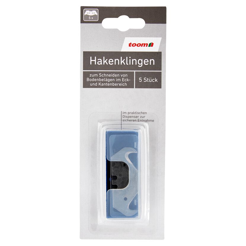 Fünf Hakenklingen von toom im Plastikblister