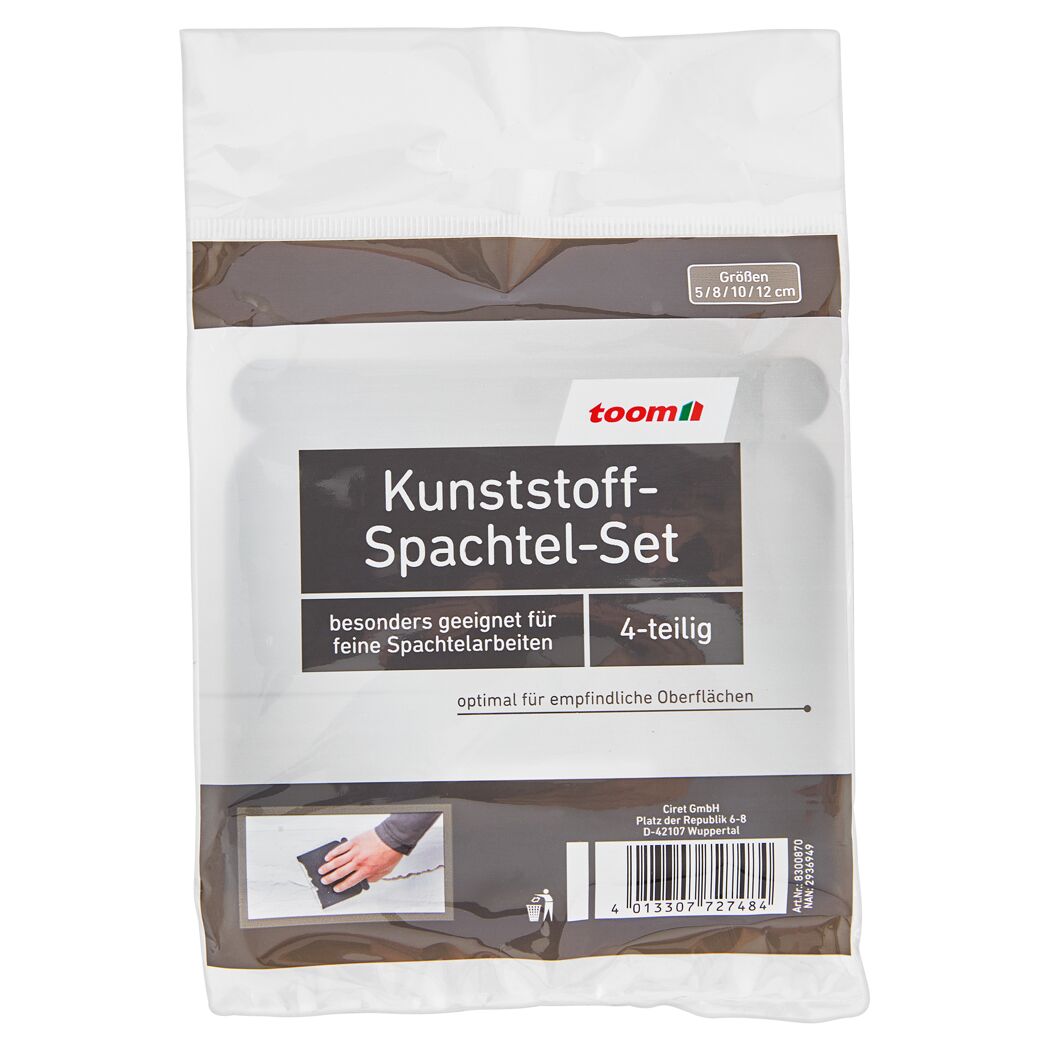 4-teiliges Kunststoff-Spachtel-Set in Verpackung