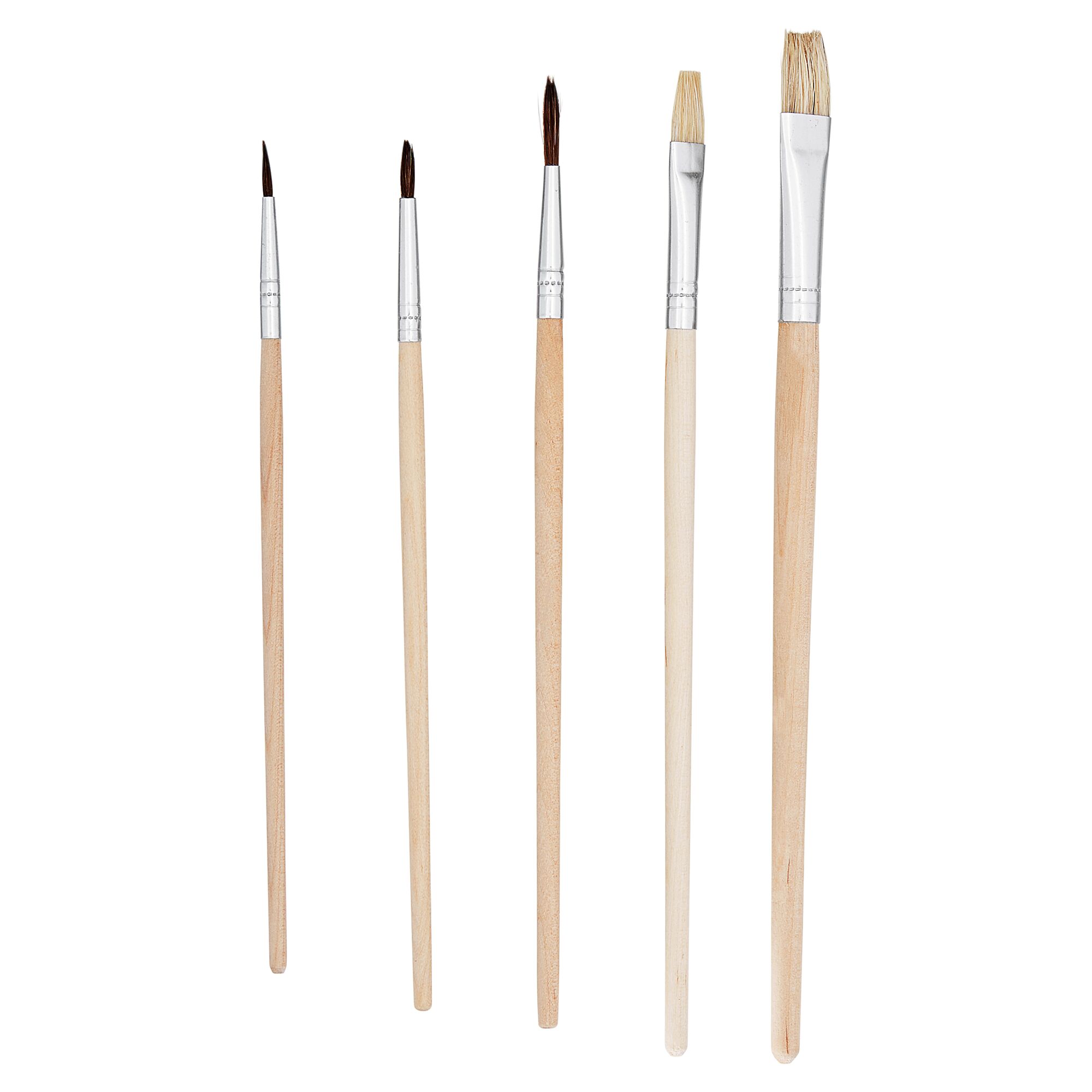 Fünf Ausbesserungspinsel mit Holzgriff