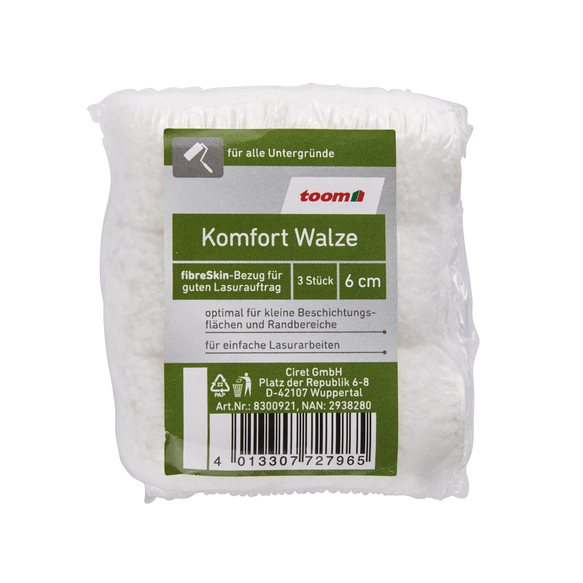 Komfortwalze von toom, 3 Stück, 6 cm breit