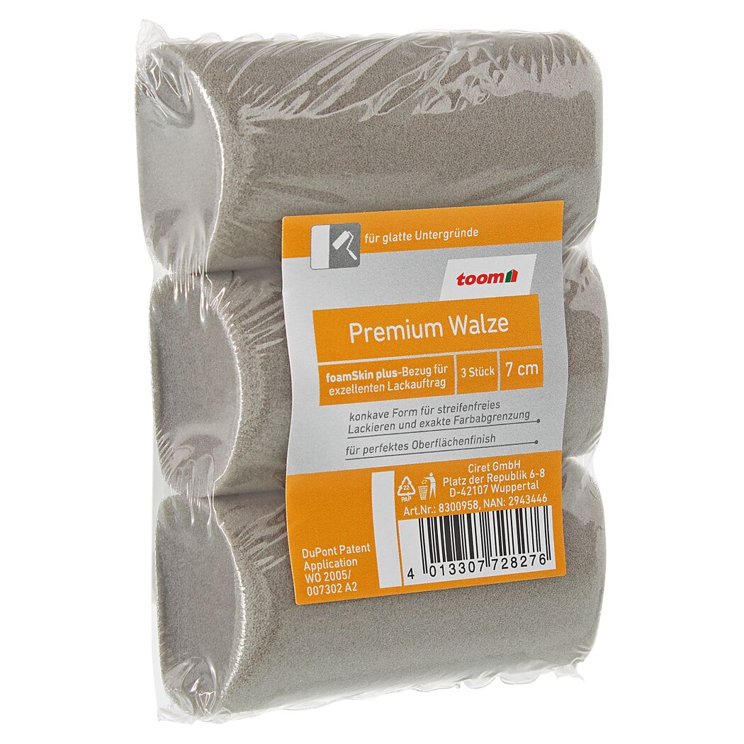 Drei Premium-Lackwalzen in Folie verpackt.