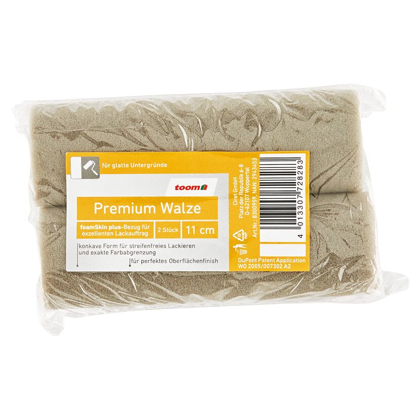 Zwei toom Premium Lackwalzen, 11 cm breit, in Verpackung