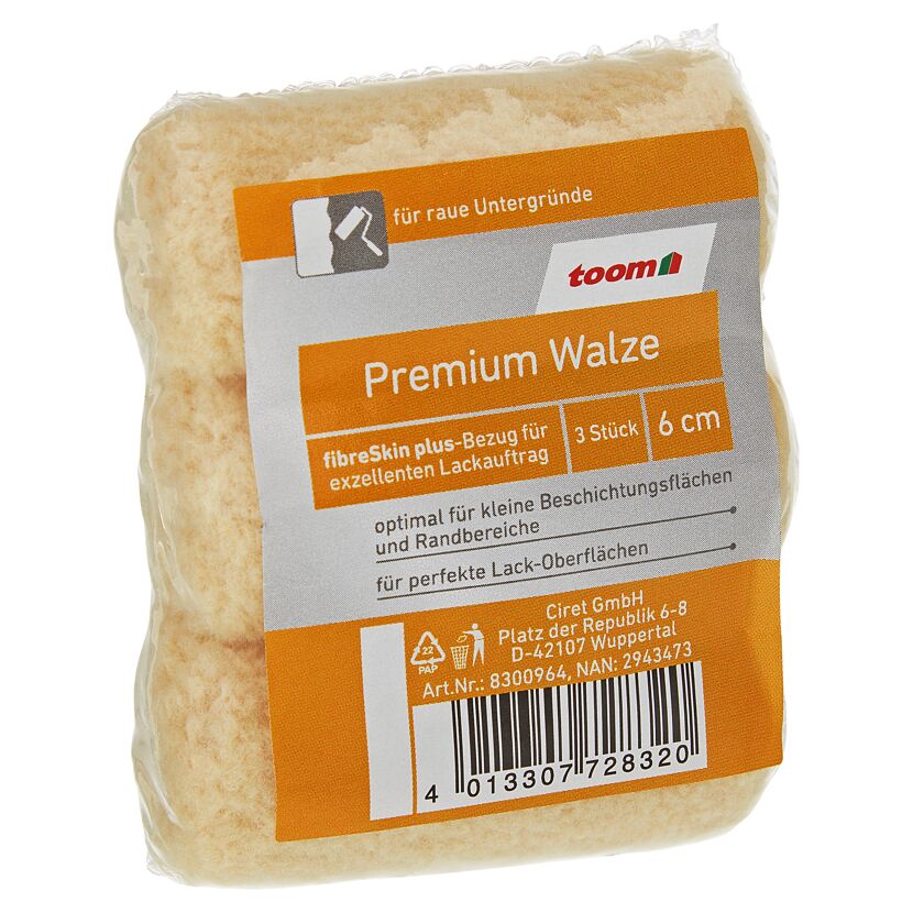 Premium Walzen 3 Stück 6 cm für raue Untergründe