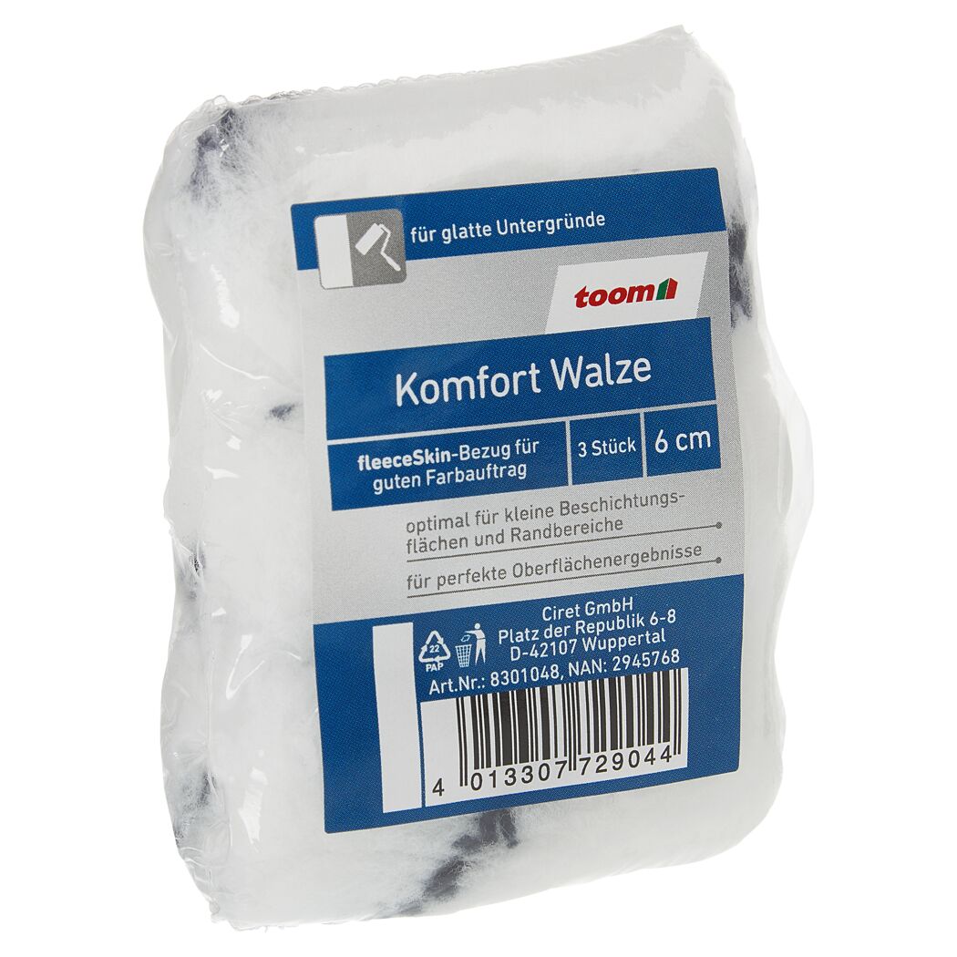Farbwalze 'Komfort' glatt 6 cm 3 Stück