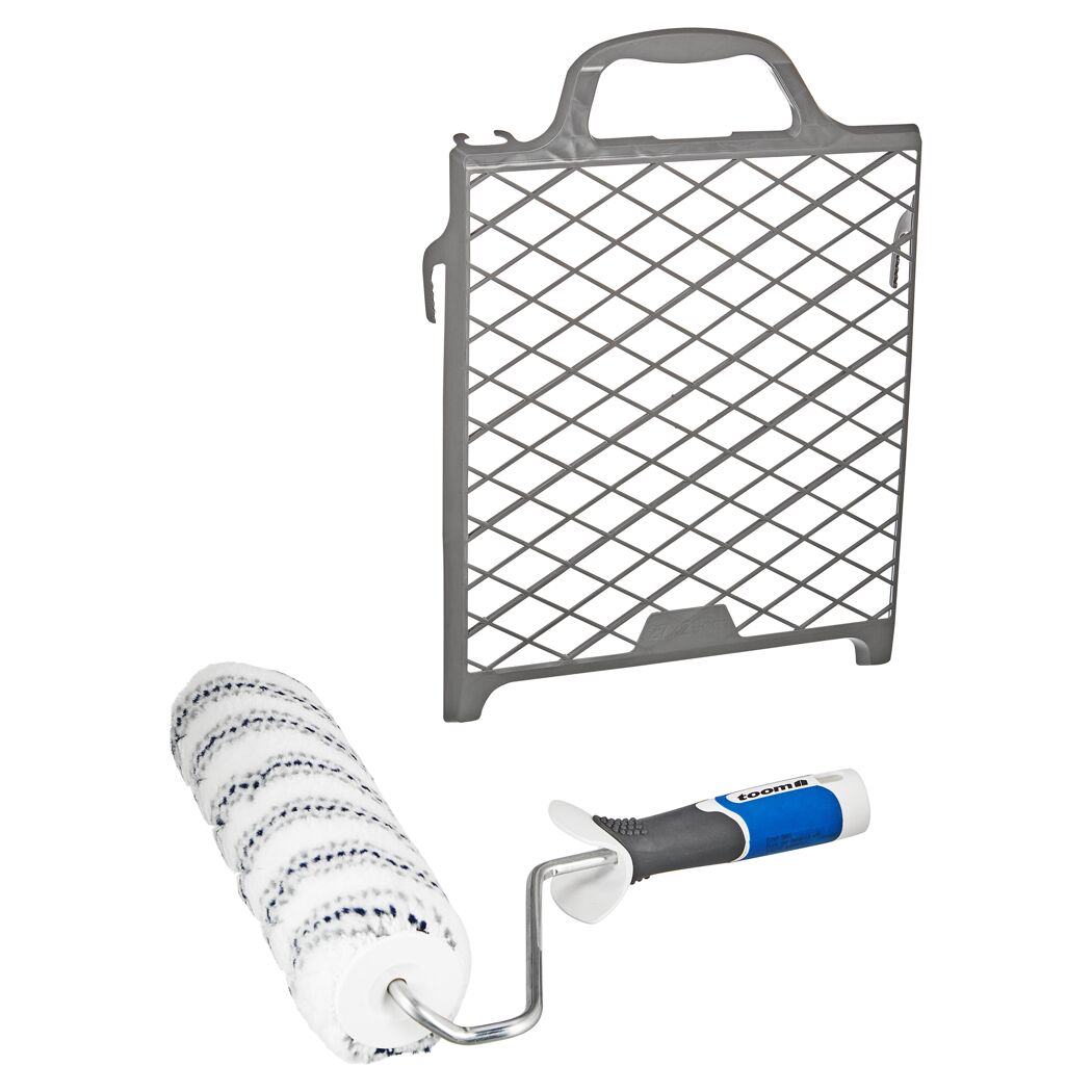 3-teiliges Malerset mit Farbrolle und Abstreifgitter