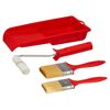 Rotes Farbroller-Set mit zwei Pinseln und Farbwanne