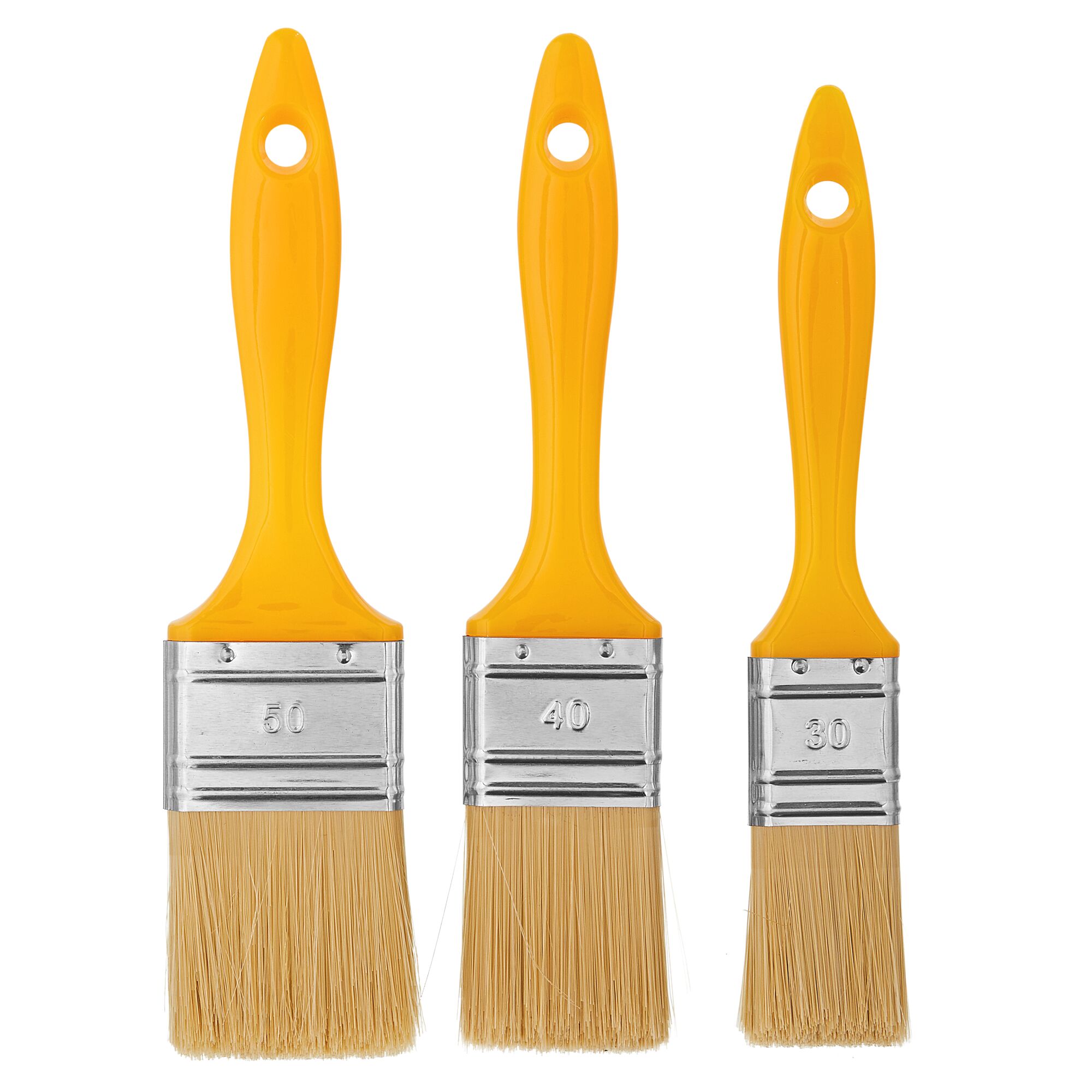 Drei Flachpinsel in den Größen 30, 40 und 50.