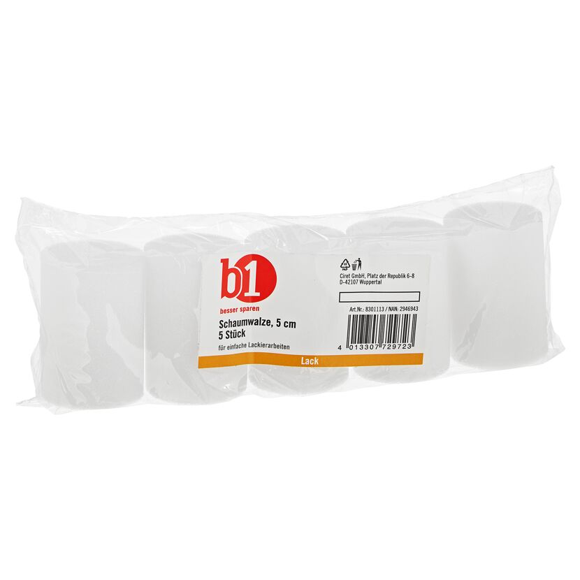 Fünf Schaumwalzen in Plastikverpackung