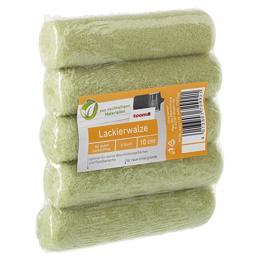 Fünf Lackierwalzen in Folie verpackt
