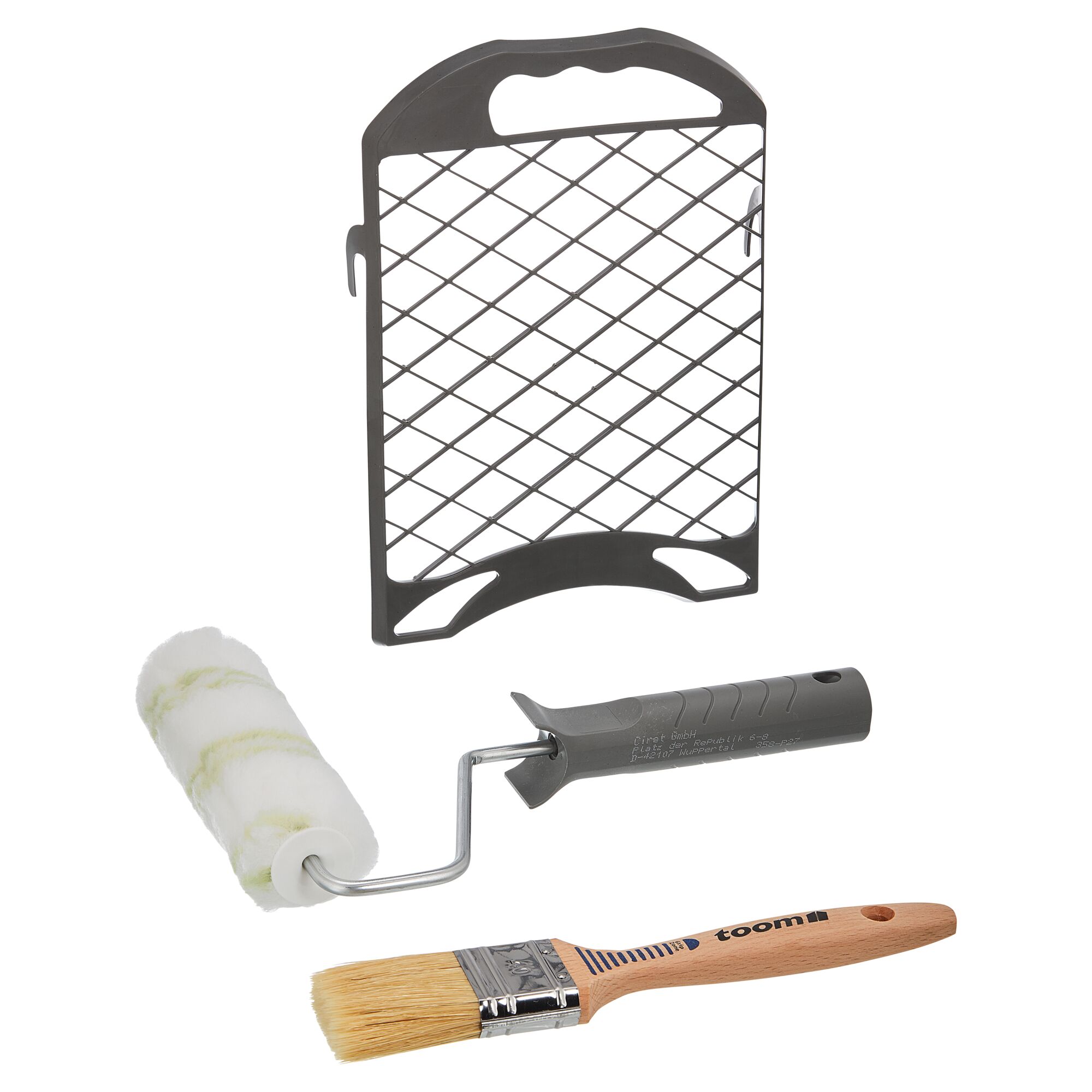 Malerset mit Farbrolle, Farbwanne und Pinsel