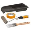 5-teiliges toom Streifenfrei-Set: Farbwanne, Pinsel, Rolle, Abstreifgitter, Klebeband