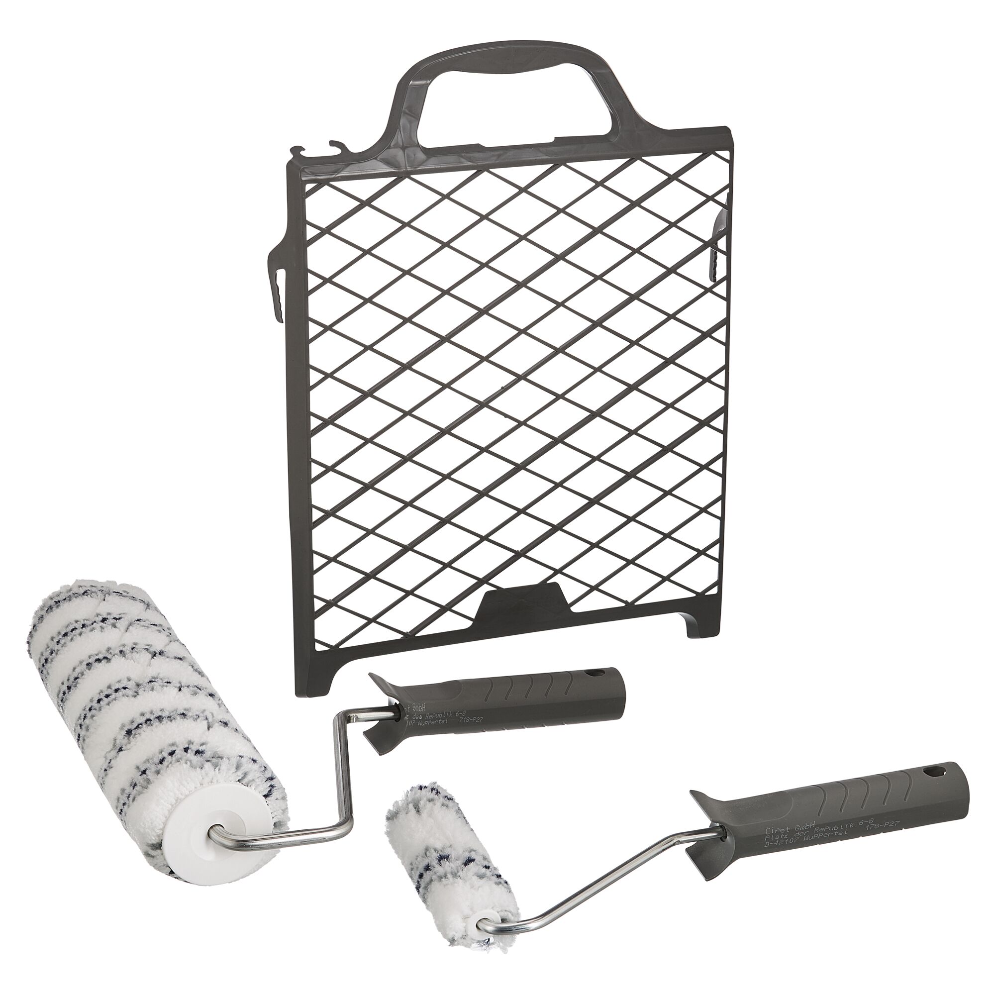 Abtropfgitter, Farbrolle und zwei Bügel