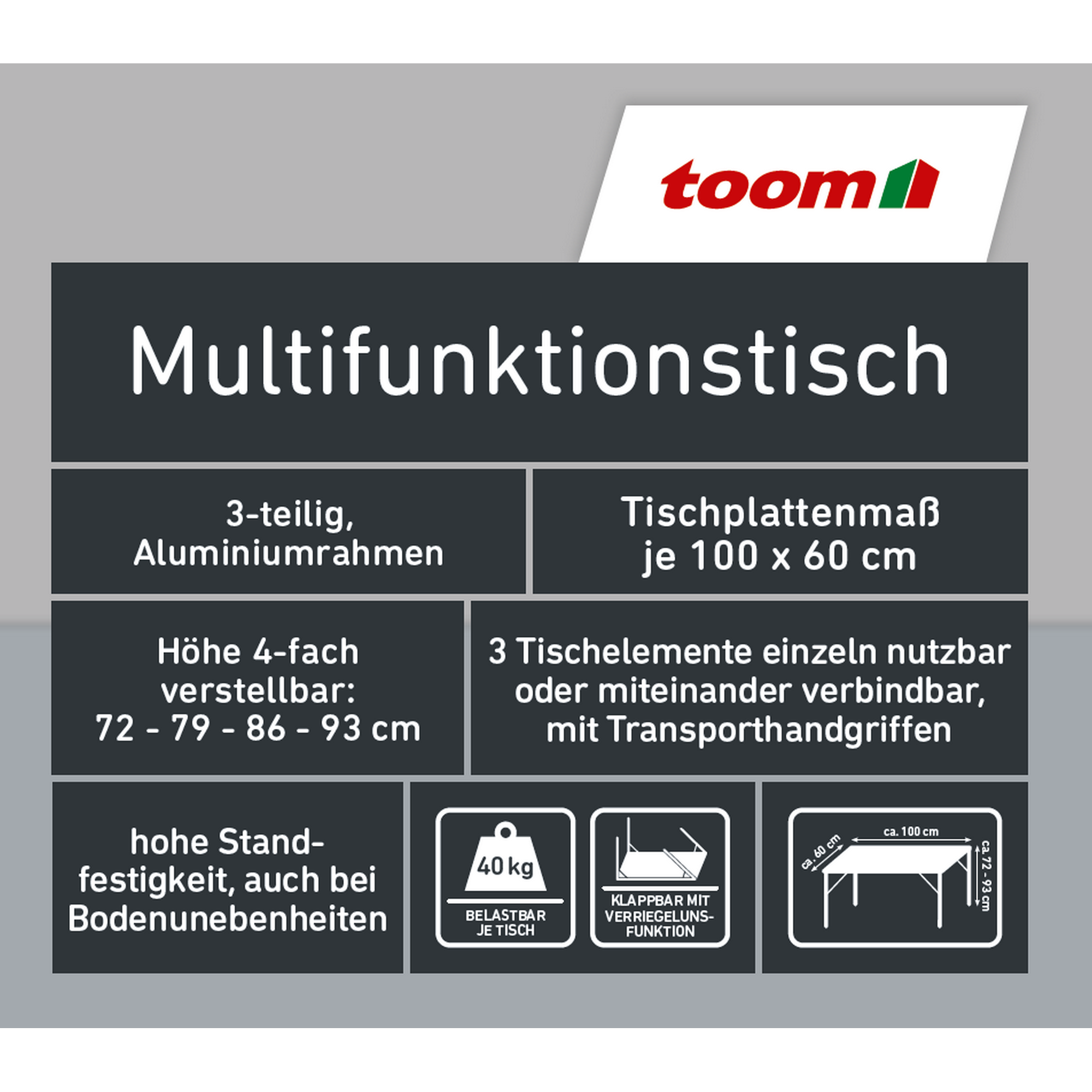 Multifunktionstisch 60 x 100 cm 3-teilig + product picture