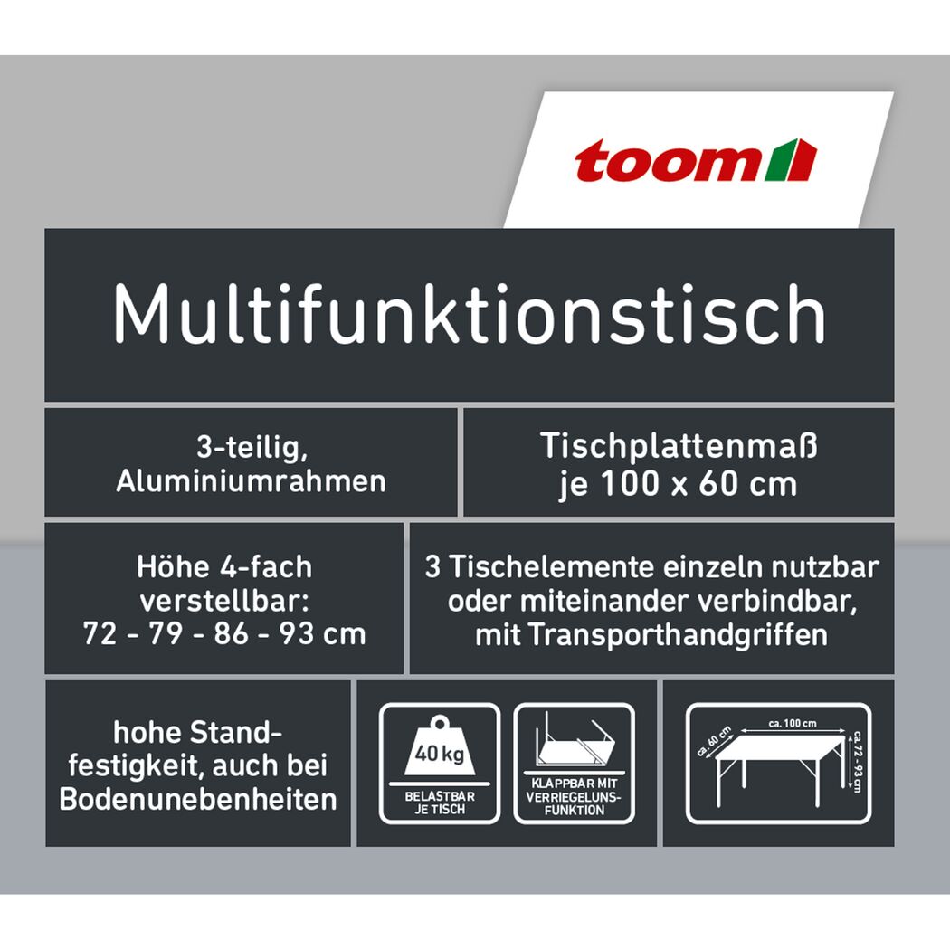 toom Multifunktionstisch, aufgebaut, mit Maßen