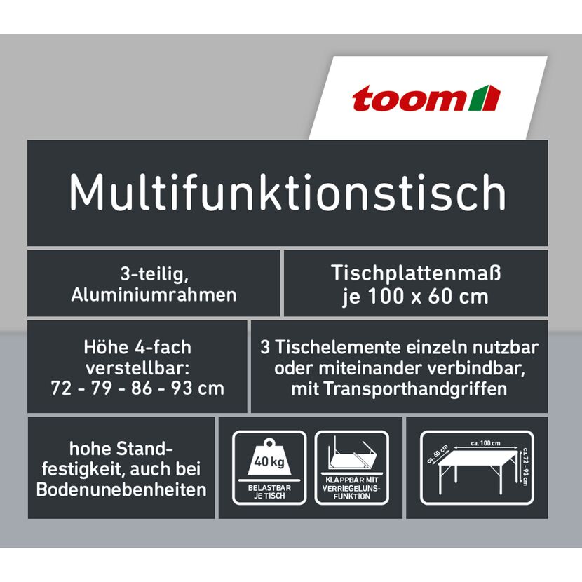 toom Multifunktionstisch, aufgebaut, mit Maßen