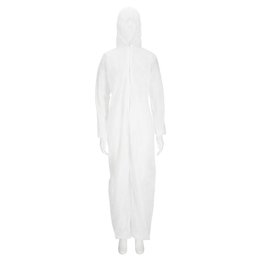 Weiße Schutzkleidung, Overall mit Kapuze