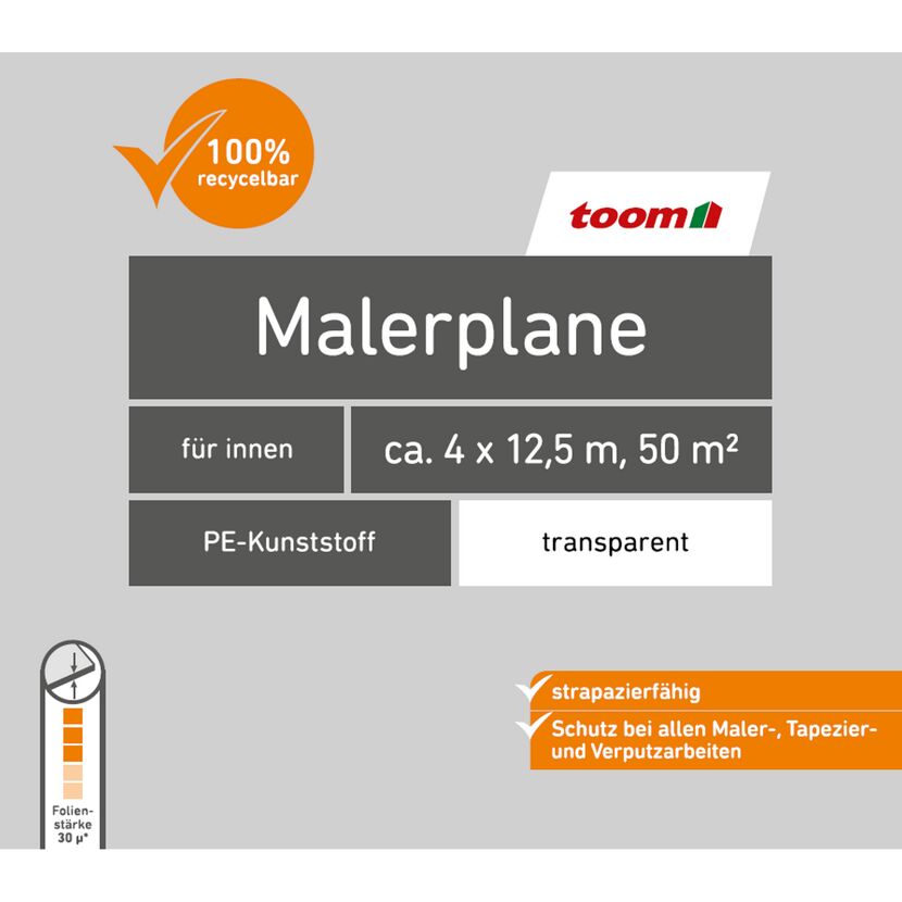 Transparente Toom Malerplane, 4 x 12,5 m, 50 m²