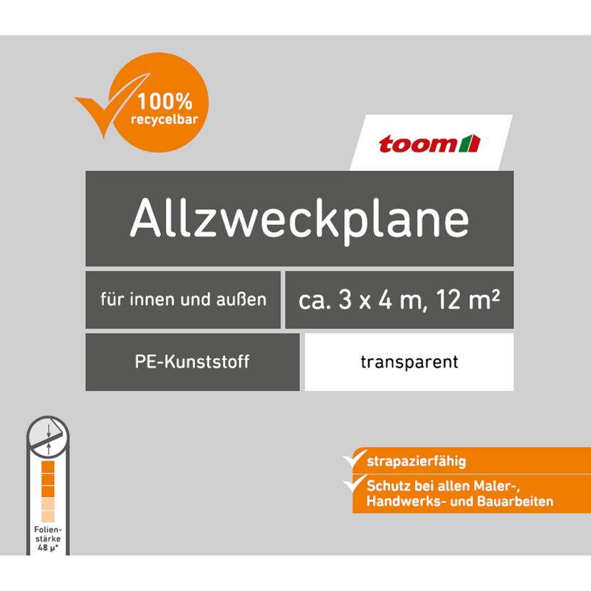 toom Allzweckplane transparent, 3 x 4 m, 12 m²