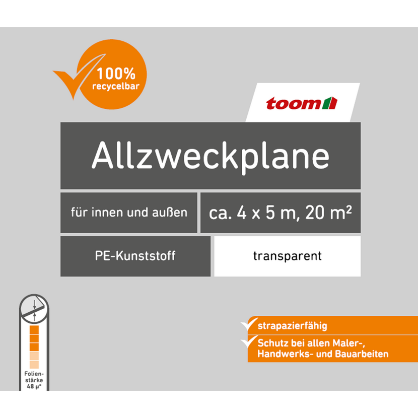 toom Allzweckplane transparent, 4 x 5 m