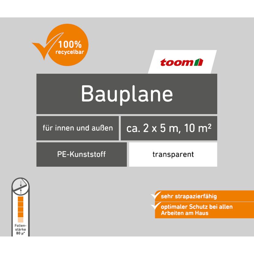 toom Bauplane, transparent, 2 x 5 m, 10 m²