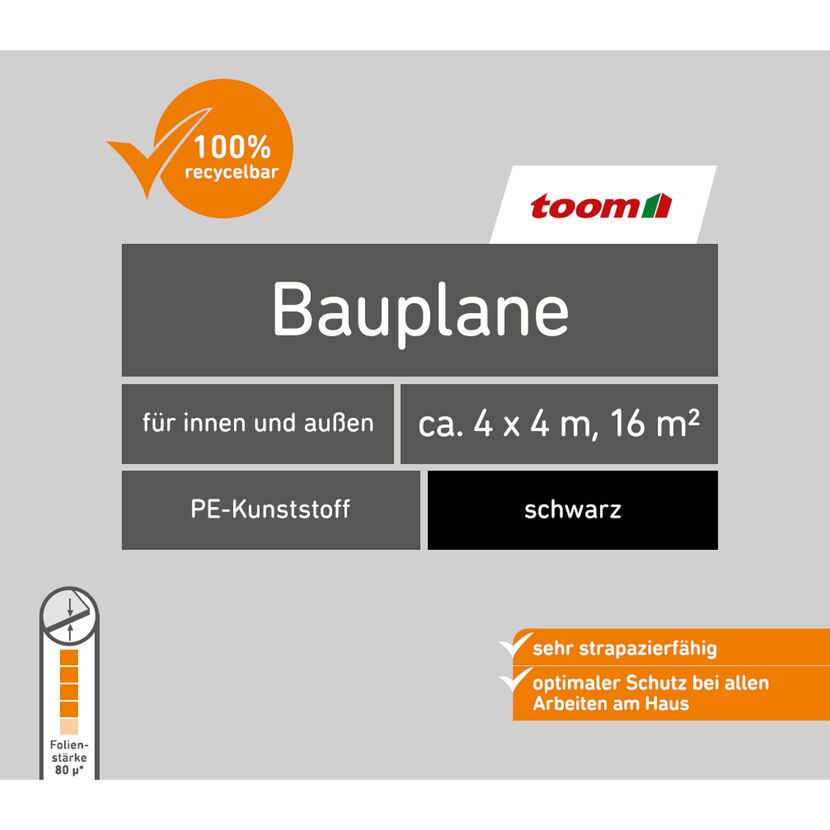 Schwarze Bauplane, 4 x 4 Meter, 100 % recycelbar