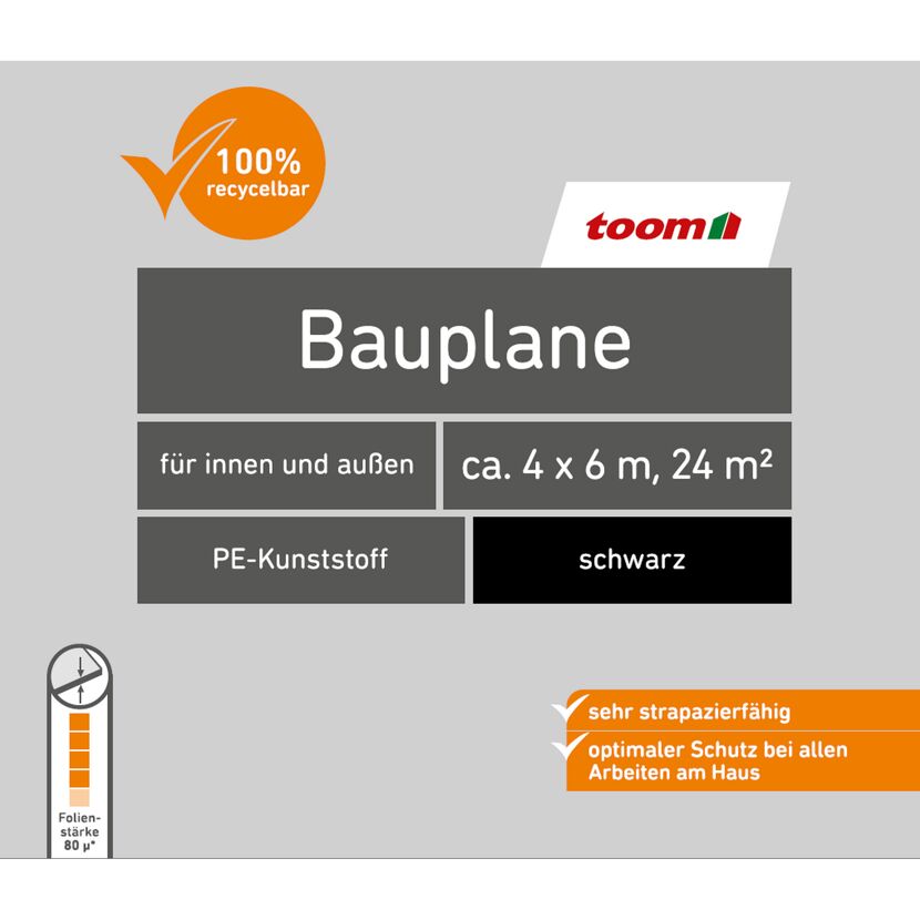 Schwarze Bauplane von Toom, 4 x 6 m