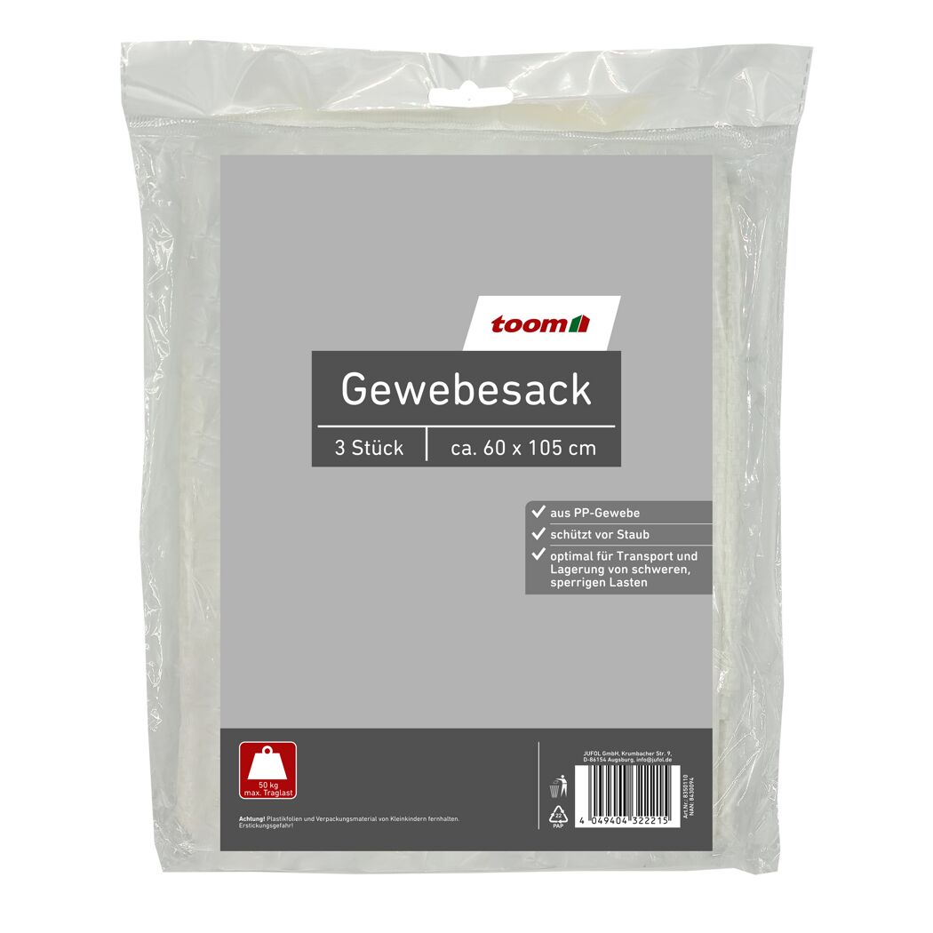 toom Gewebesack, 3 Stück, ca. 60 x 105 cm