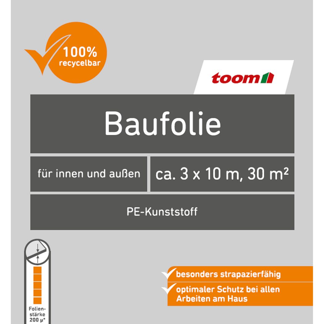 toom Baufolie, 3 x 10 m, 30 m², PE-Kunststoff, 100 % recycelbar