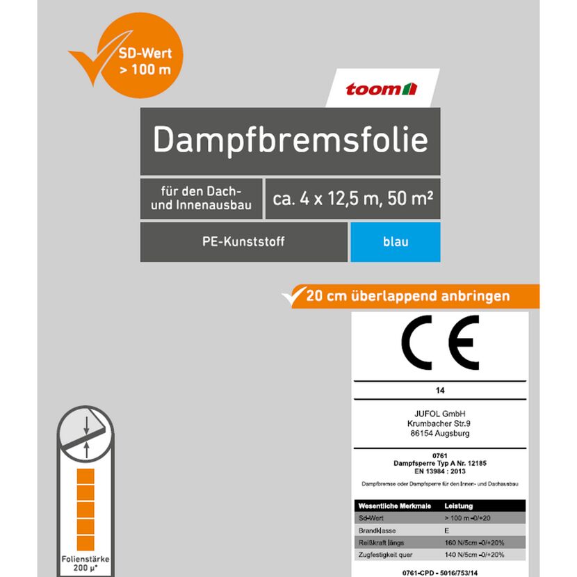 Blaue Dampfbremsfolie von Toom