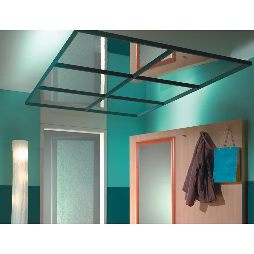 Spiegeldecke im Flur mit Jacke und Einkaufstasche