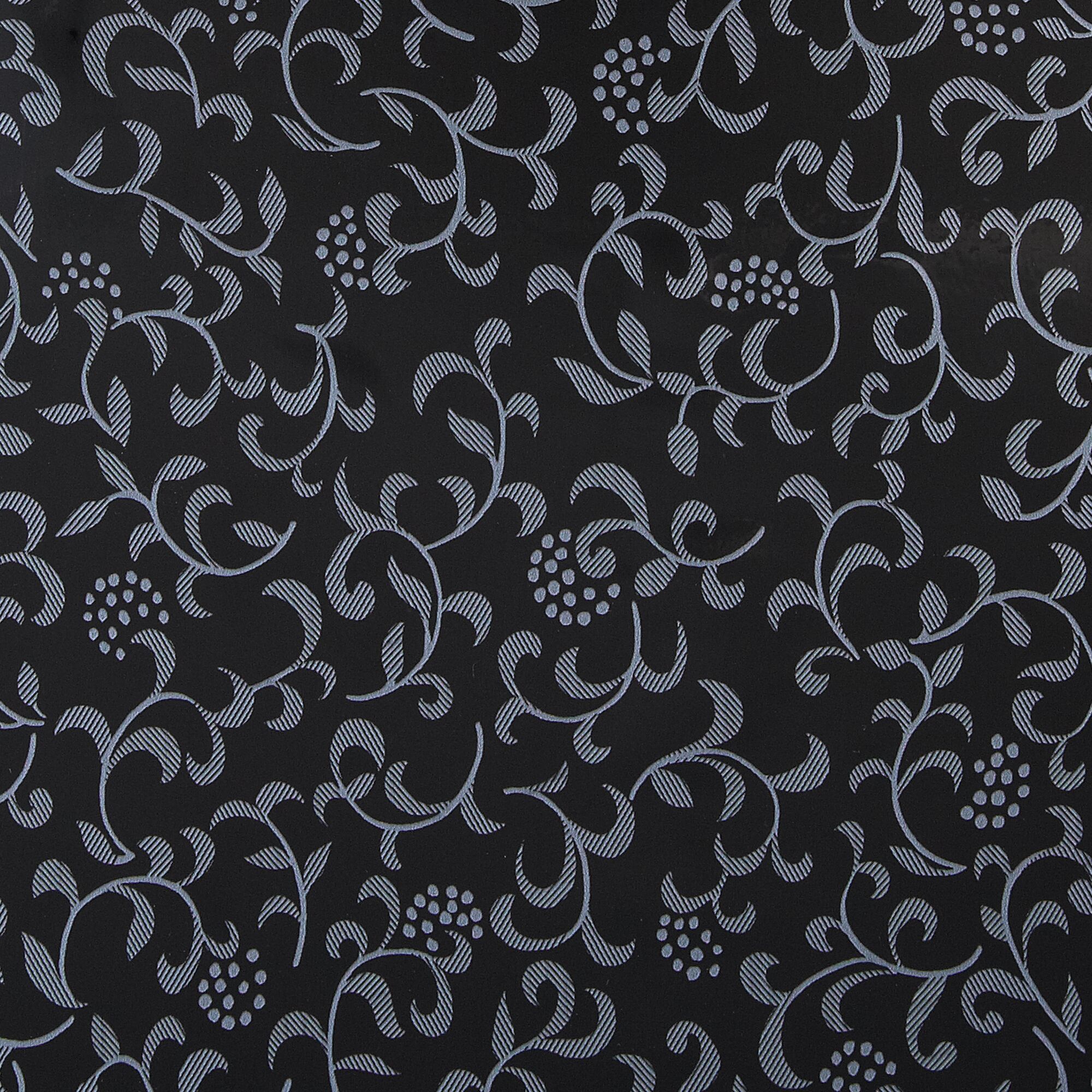 Schwarze Klebefolie mit silber-grauem Blätterrankenmuster