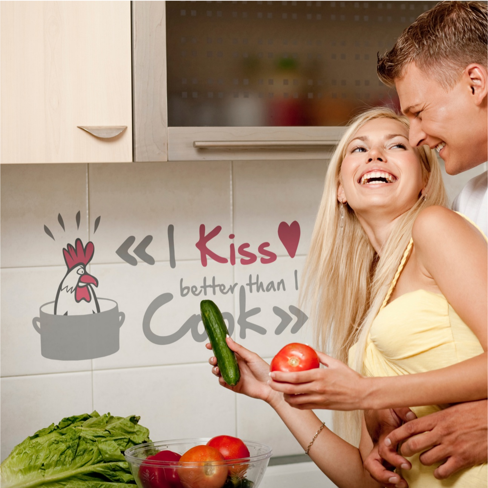Walltattoo 'I kiss better than I cook' 50 x 70 cm + product picture