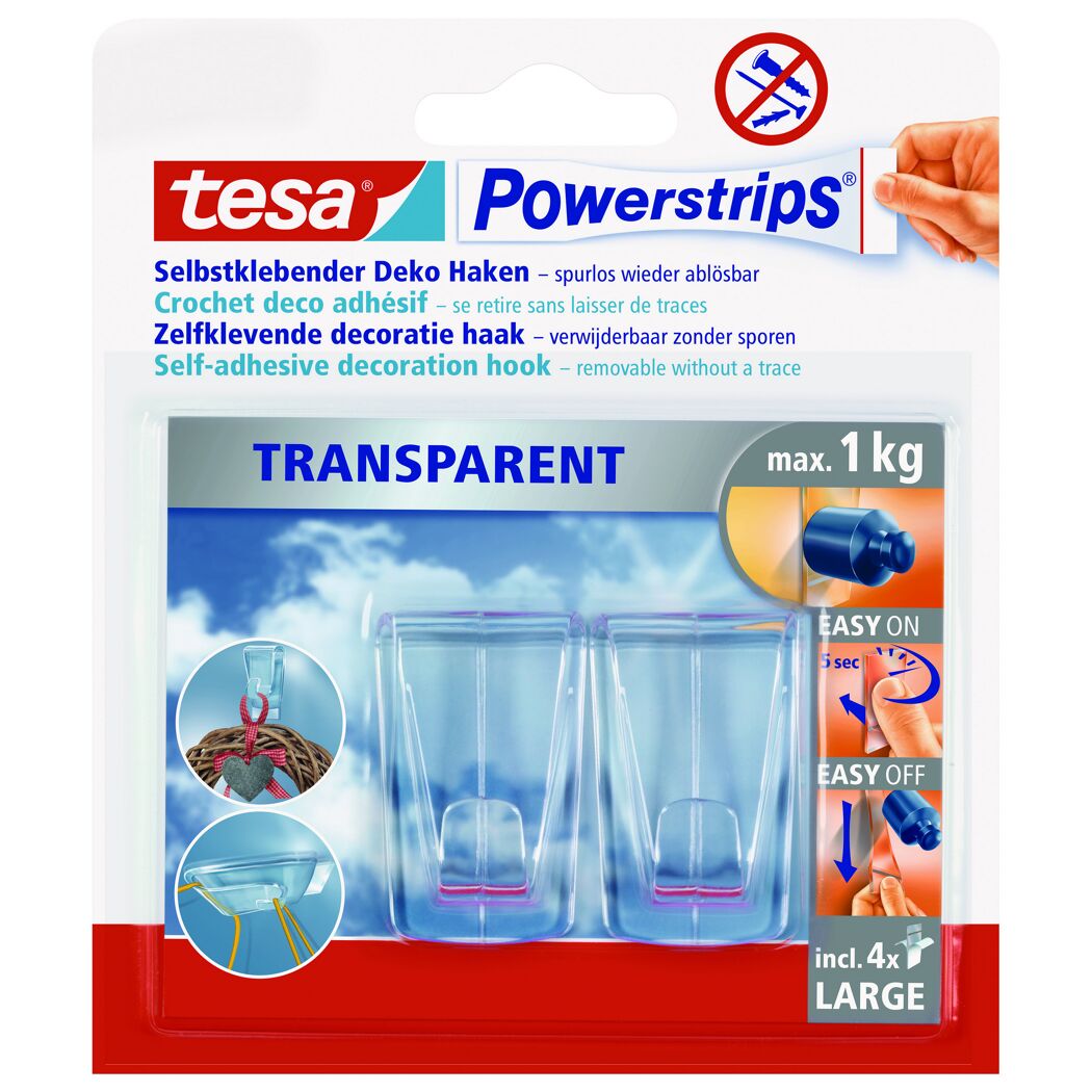 Tesa Powerstrips selbstklebende transparente Deko-Haken