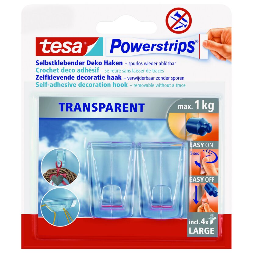 Tesa Powerstrips selbstklebende transparente Deko-Haken