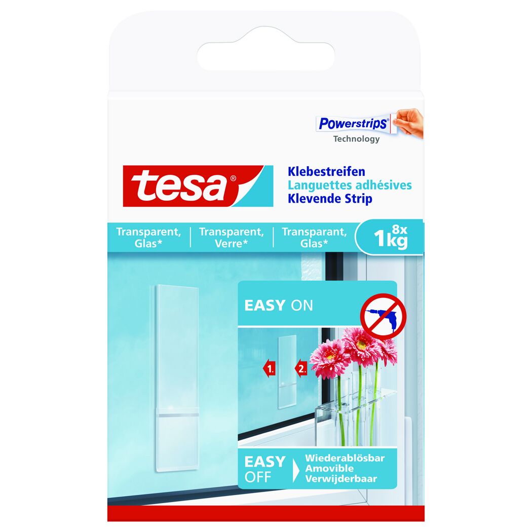 Tesa Klebestreifen transparent für Glas, 8 Stück, 1 kg