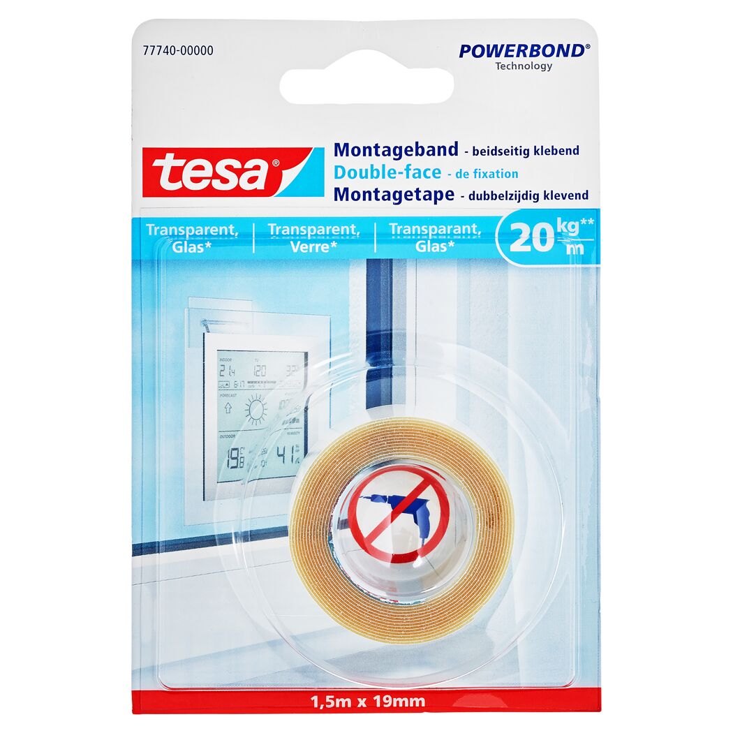 Montageband Glas transparent 1,5 m