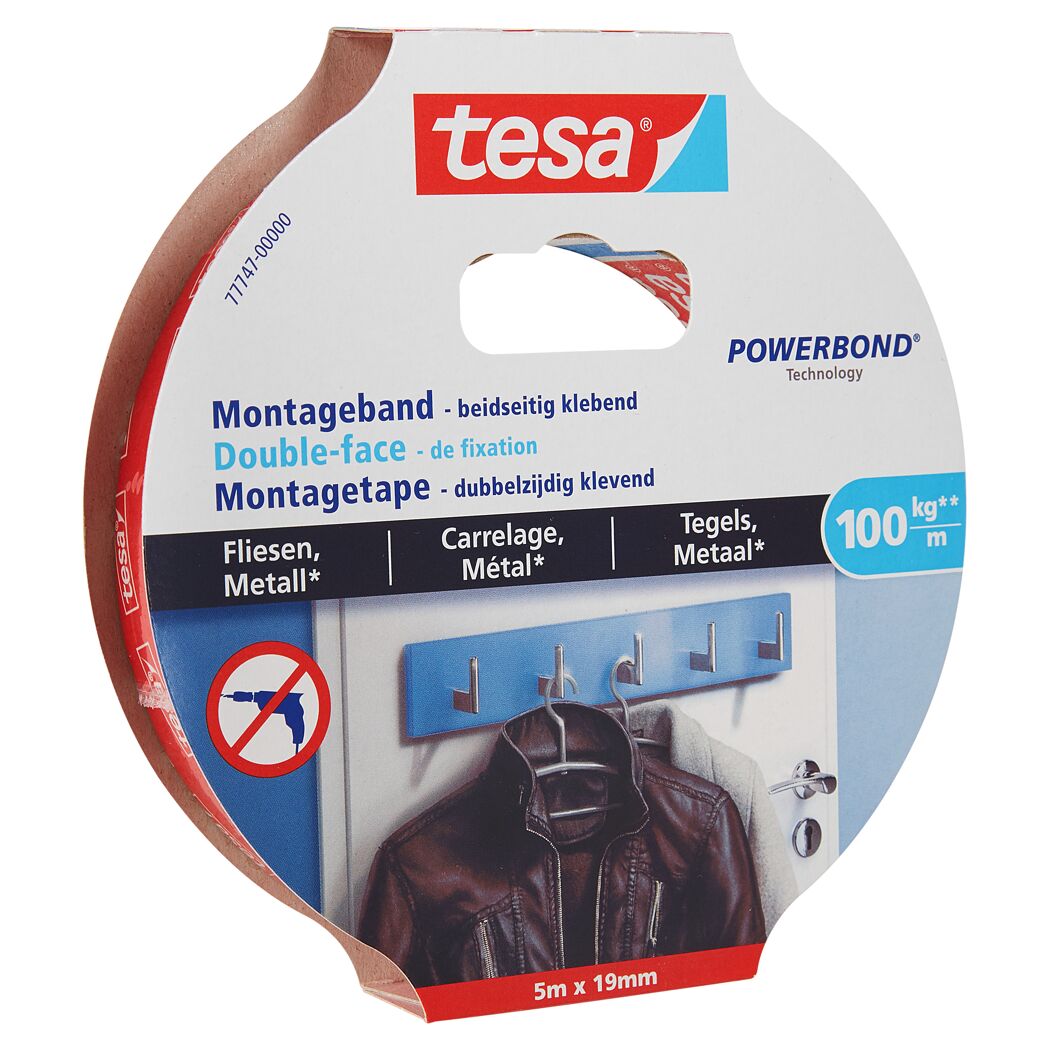 Tesa Powerbond Montageband, 5 m x 19 mm, hält bis zu 100 kg pro Meter