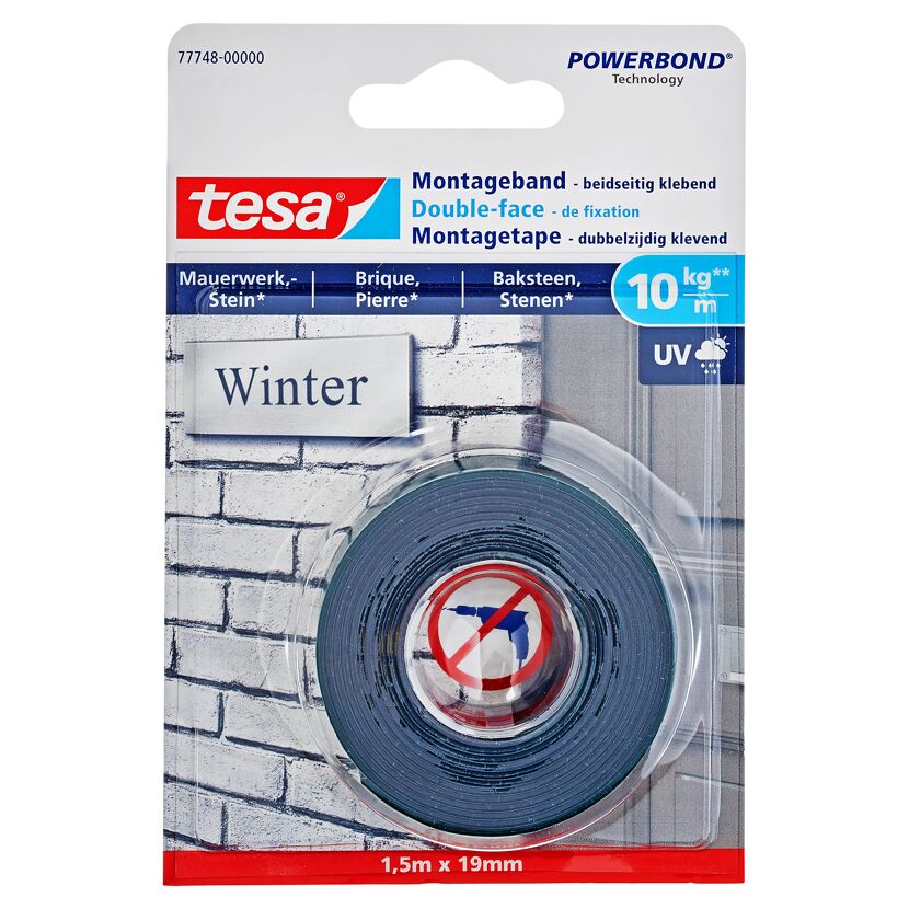 Tesa Montageband Winter für Mauerwerk, Stein, 1,5m x 19mm, 10kg/m