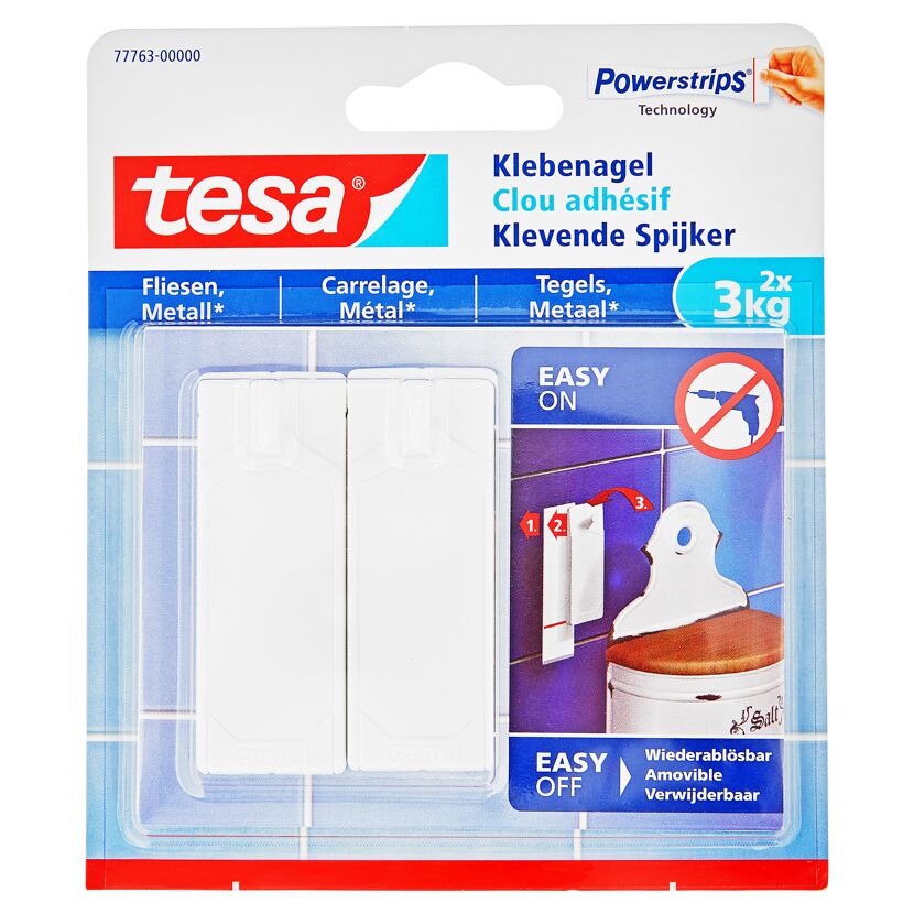Zwei weiße Tesa Klebenägel in Verpackung