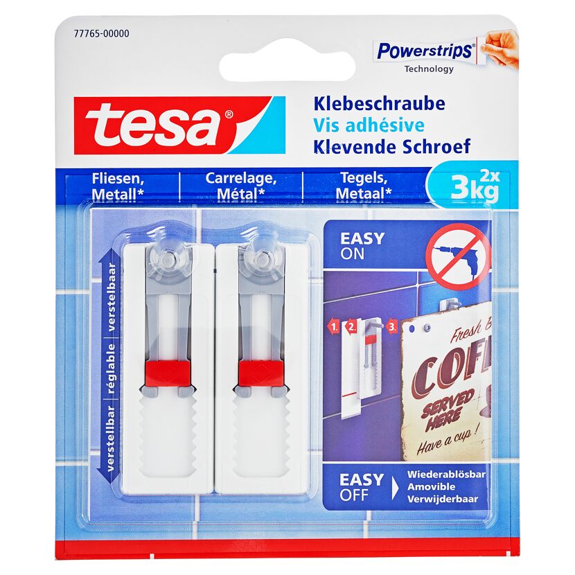 Tesa Klebeschrauben, 2 Stück, 3 kg, verstellbar