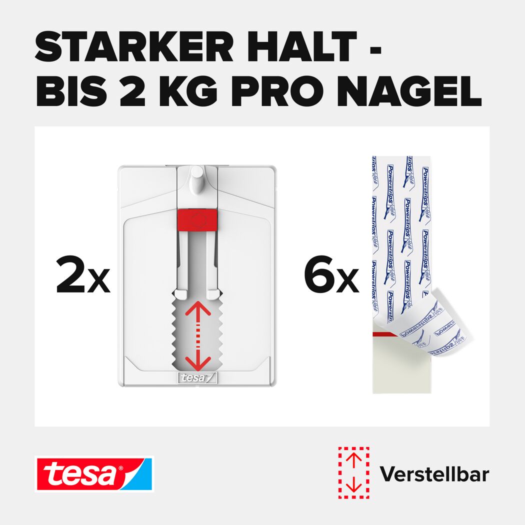 Klebenägel verstellbar Tapete/Putz weiß 2 Stück 2 kg